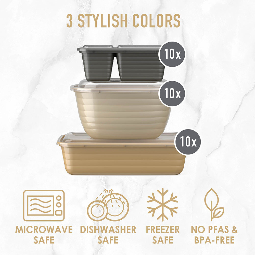 Bentgo® Prep 60-Piece Variety Meal Prep Kit  - Gleam Metallics | Microwave-Safe Tray, Freezer Safe, And Dishwasher Safe