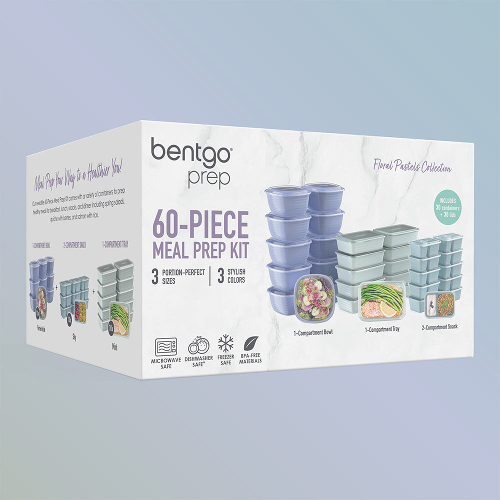 Bentgo® Prep 60-Piece Meal Prep Kit - 1, 2, & 3-Compartment Containers with  Custom Fit Lids - Microwaveable, Durable, Reusable, BPA-Free, Freezer &  Dishwasher Safe Storage Containers (Gleam Metallics) 