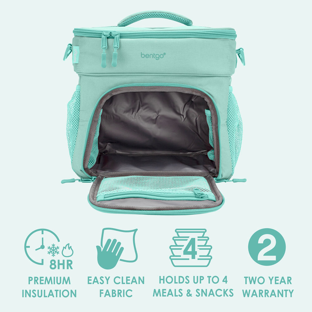 Bentgo Prep Deluxe Multimeal Bag in Coastal Aqua. 8hour Premium Insulation. Easy Clean Fabric. Holds Up To 4 Meals & Snacks. 2 Year Warranty.