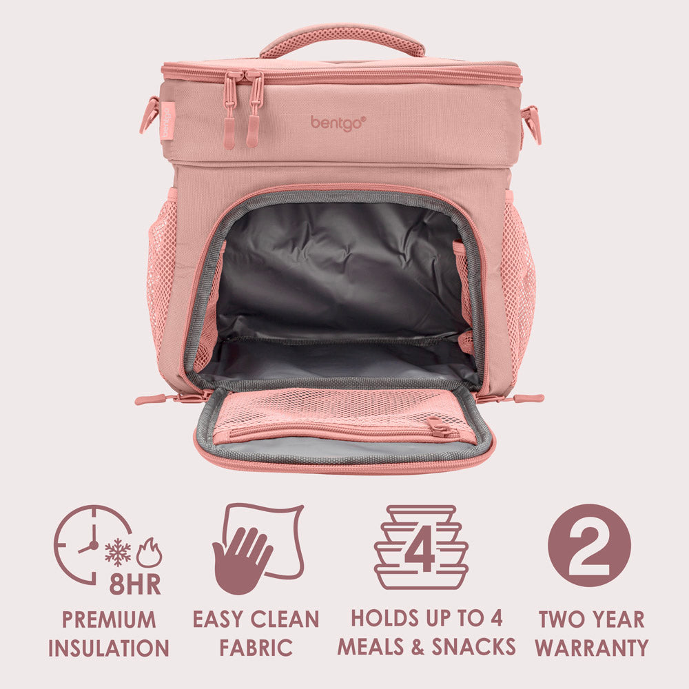 Bentgo Prep Deluxe Multimeal Bag in Blush. 8hour Premium Insulation. Easy Clean Fabric. Holds Up To 4 Meals & Snacks. 2 Year Warranty.