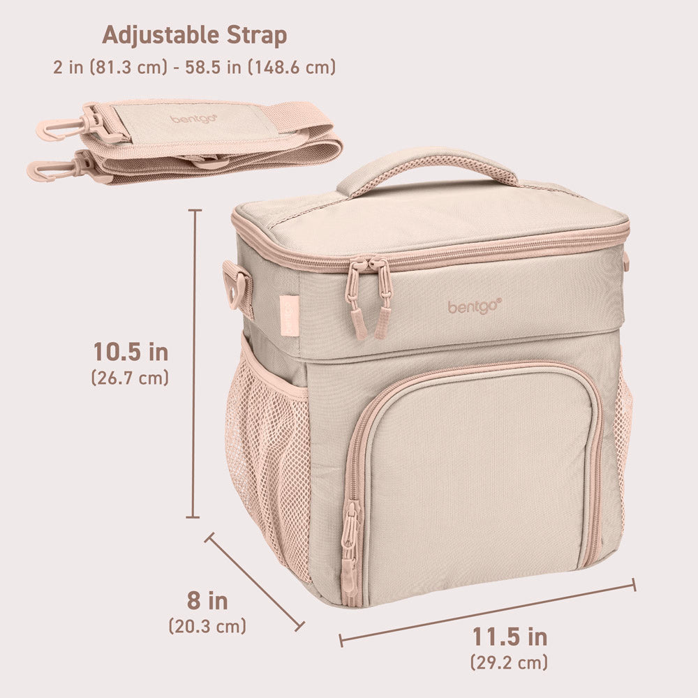 Bentgo Prep Deluxe Multimeal Bag in Sand. Dimensions Image.
