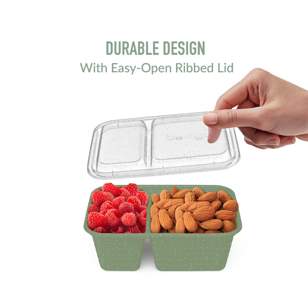 Bentgo® Prep 2-Compartment Snack Containers - Basil Glitter | Durable Design With Easy-Open Ribbed Lid