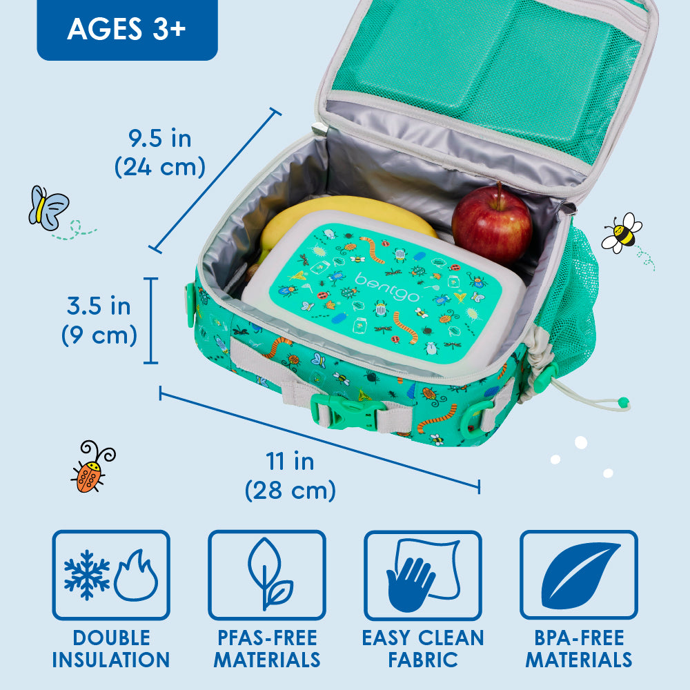 Bentgo® Kids Prints Lunch Bag - Bug Buddies | Double Insulation, No PFAS & BPA-Free, And Easy Clean Fabric