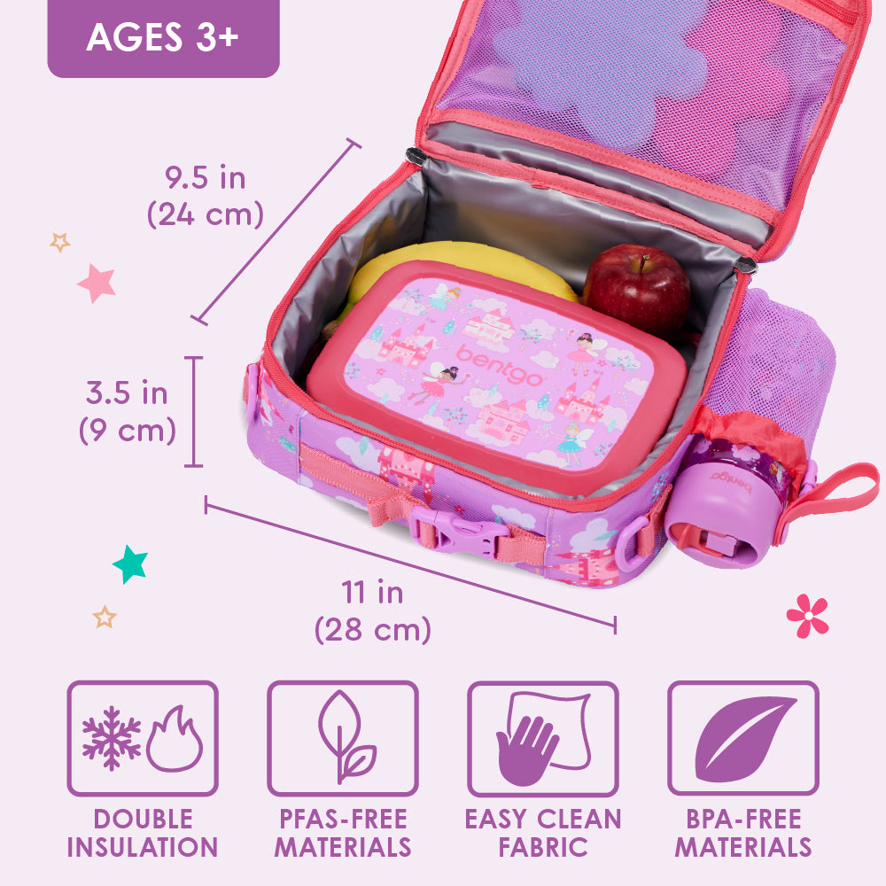 Bentgo® Kids Prints Lunch Bag - Fairies | Double Insulation, Made With PFAS-Free & BPA-Free Materials, And Easy Clean Fabric