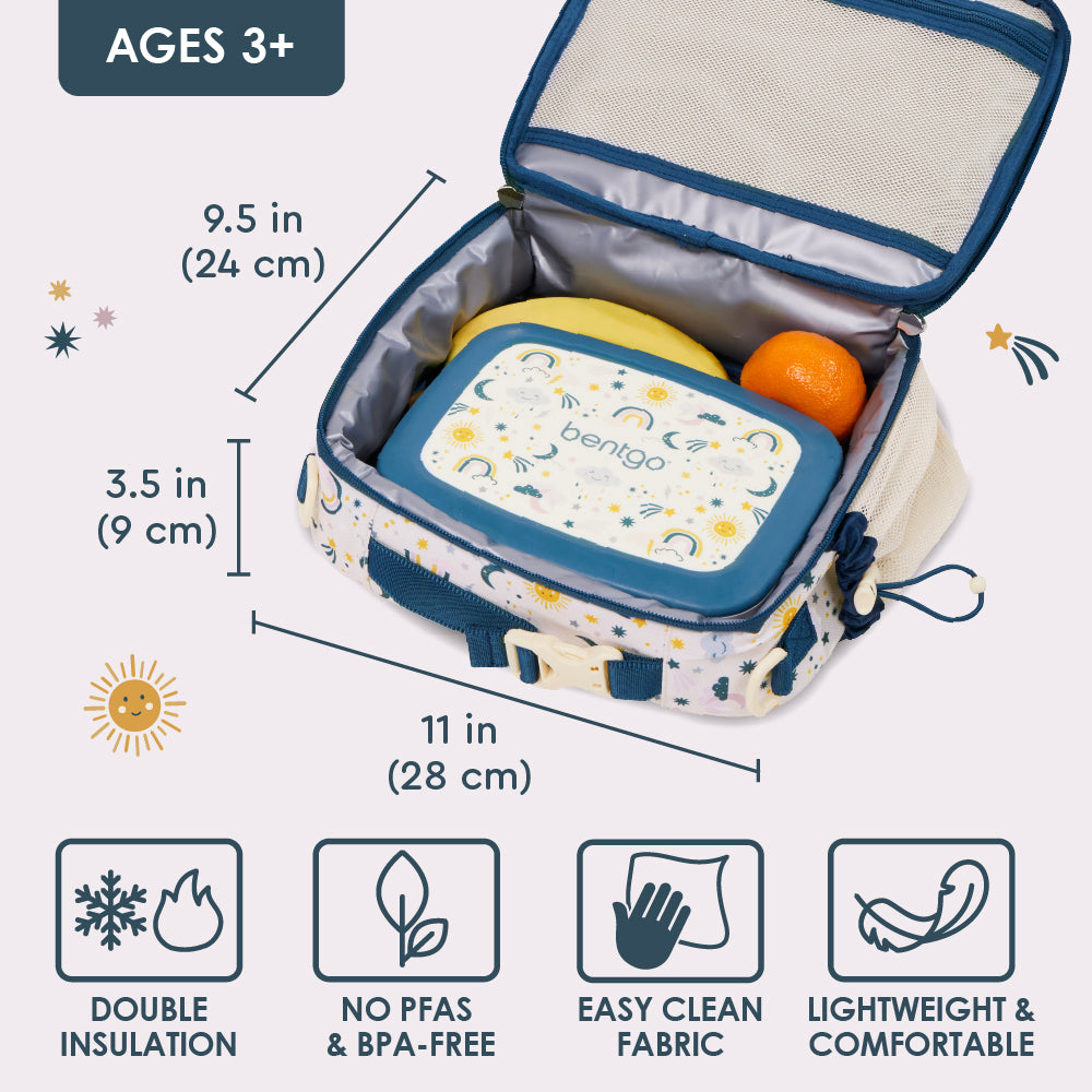 Bentgo® Kids Prints Lunch Bag - Friendly Skies | Double Insulation, No PFAS & BPA-Free, Easy Clean Fabric, And Lightweight & Comfortable