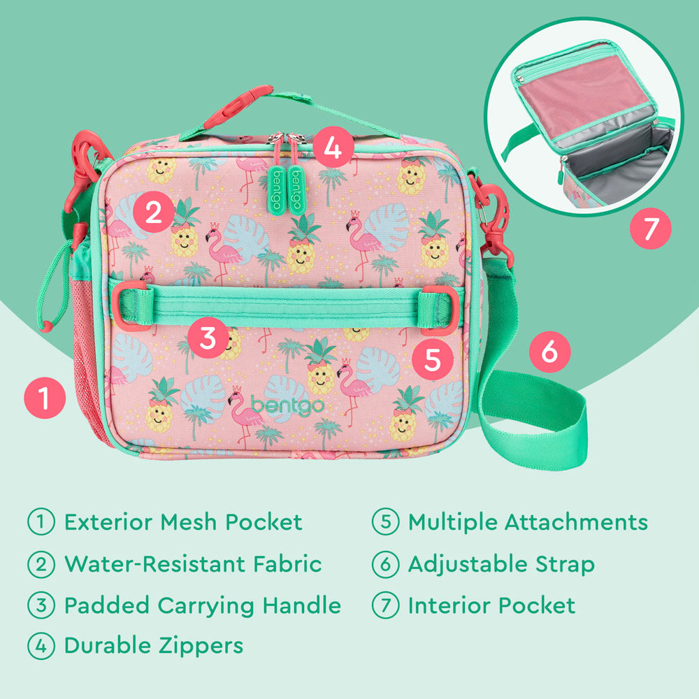 Bentgo® Kids Prints Lunch Bag | Tropical - Lunch Bag Features Include An Exterior Mesh Pocket, Padded Carrying Handle, Durable Zippers, and much more