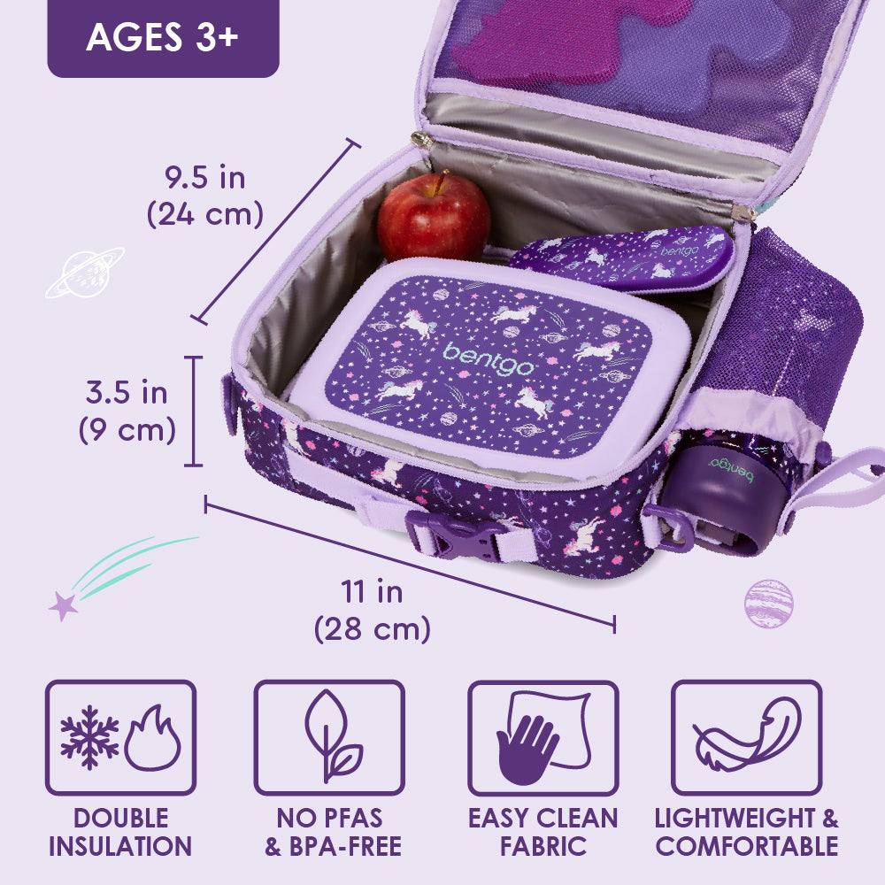 Bentgo® Kids Prints Lunch Bag - Unicorn | Double Insulation, No PFAS & BPA-Free, Easy Clean Fabric, And Lightweight & Comfortable