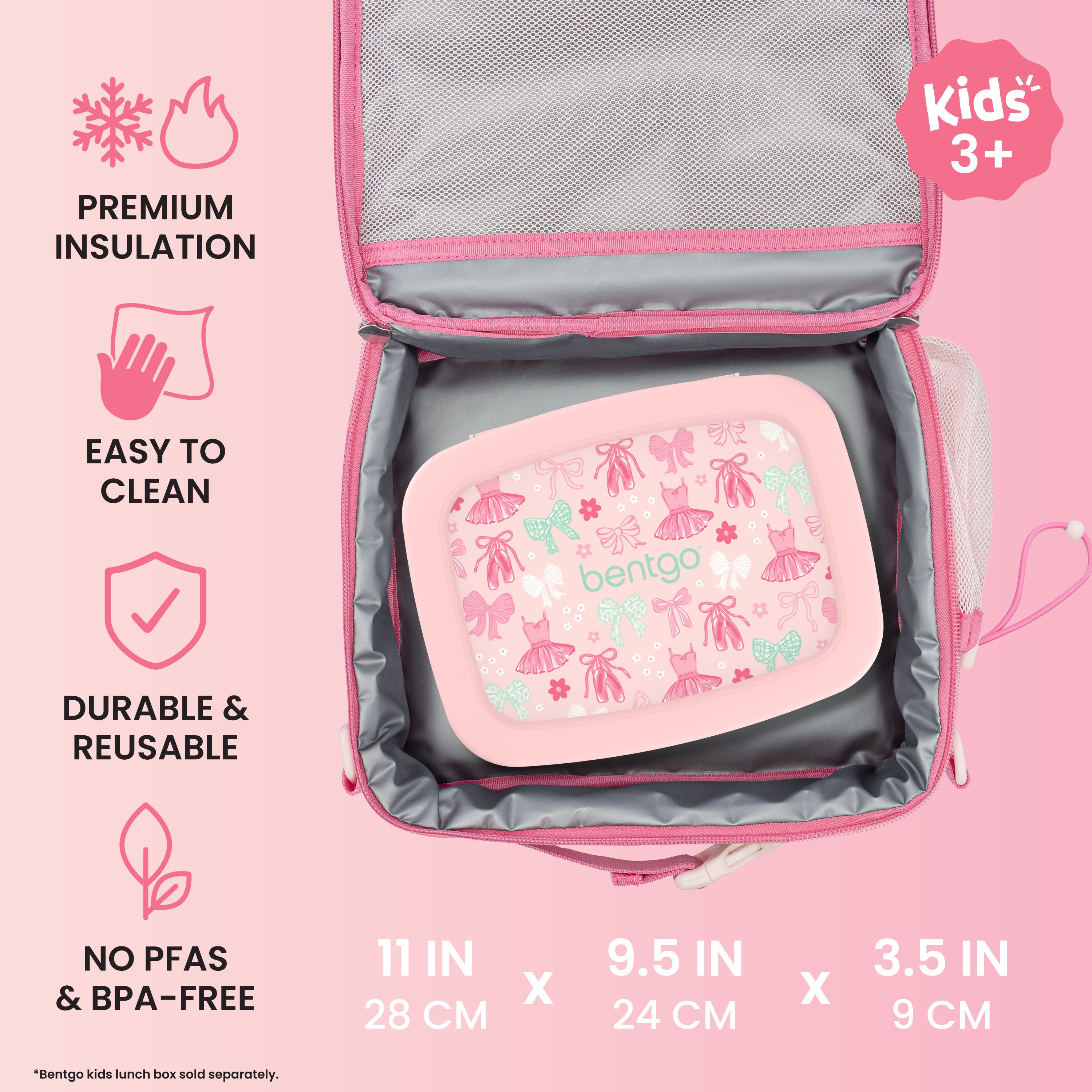 Bentgo Kids Prints Lunch Bag - Ballet and Bows | Premium Insulation, Easy To Clean, Durable & Reusable, No PFAs & BPA-Free
