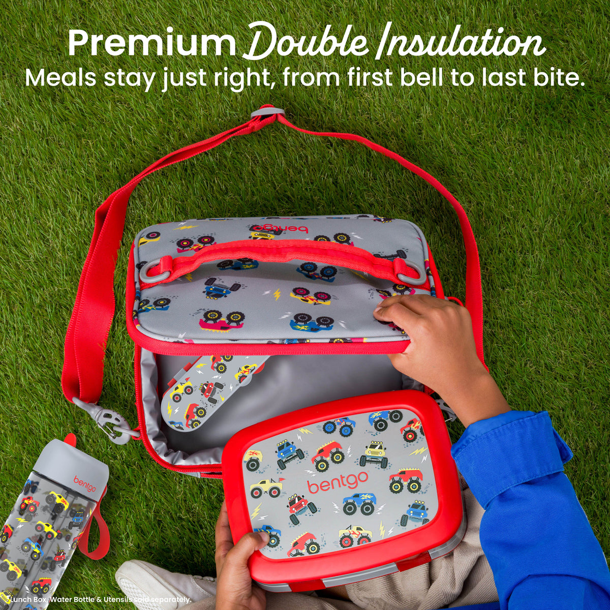Bentgo® Kids Prints Lunch Bag - Trucks | Premium Double Insulation - Meals Stay Just Right, From First Bell To Last Bite