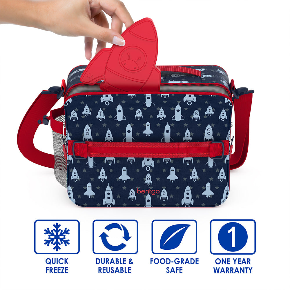 Bentgo Kids Prints Lunch Box, Lunch Bag, & Ice Packs - Space Rockets
