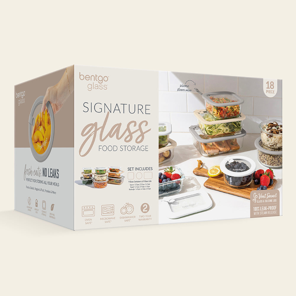 Bentgo Signature Glass Food Storage Set (18-pcs)  - White Stone | Packaging