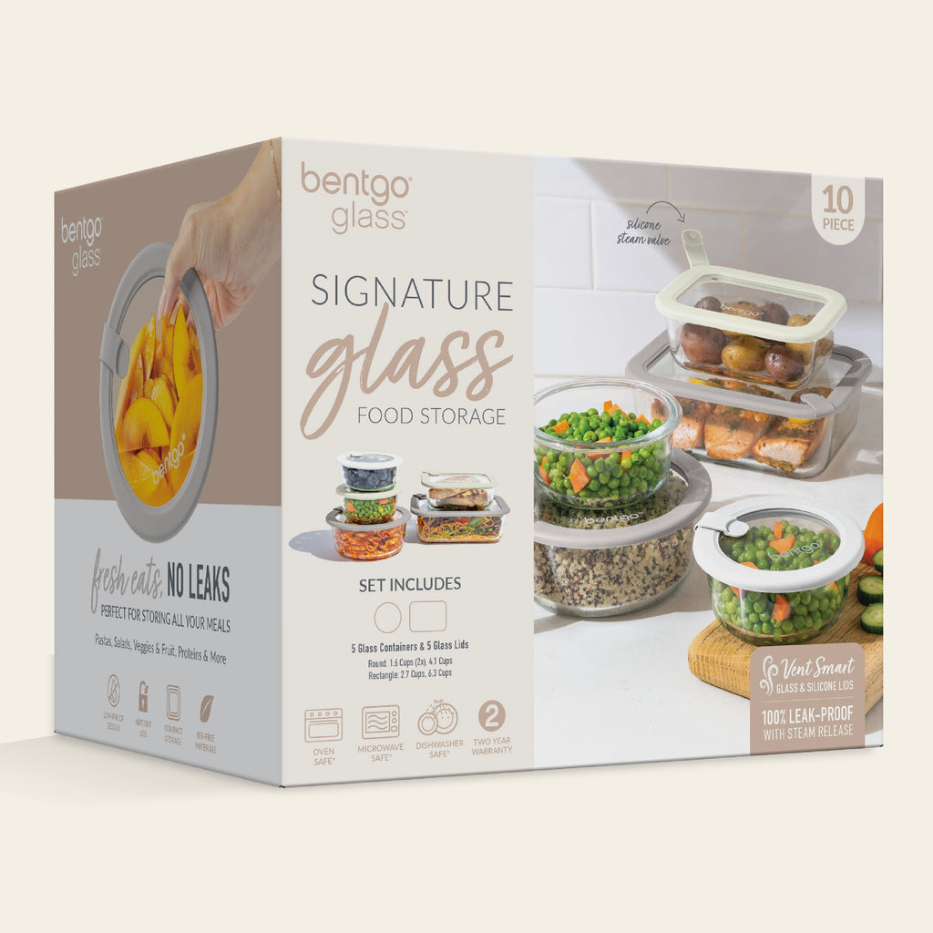 Bentgo Signature Glass Food Storage Set (10-pcs)  - White Stone | Packaging