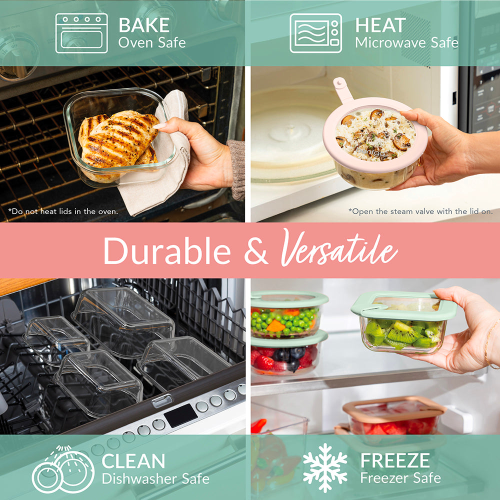 Bentgo Signature Glass Food Storage Set (8-Piece) - Desert Sage | Durable & Versatile - Oven-Safe, Microwave Safe, Freezer Safe, And Dishwasher Safe