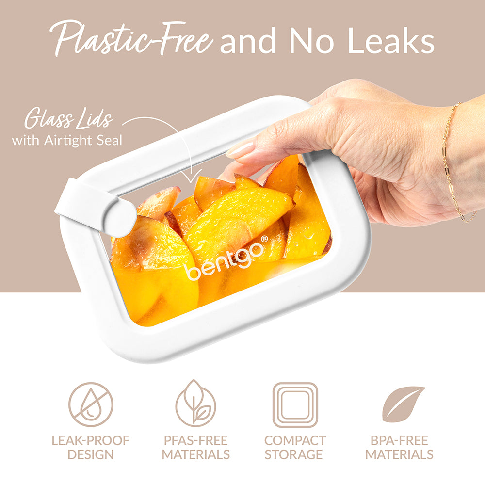 Bentgo Signature Glass Food Storage Set (8-Piece) - White Stone | Plastic-Free & No Leaks - Leak-Proof Design, PFAS-Free, BPA-Free, And Compact Storage