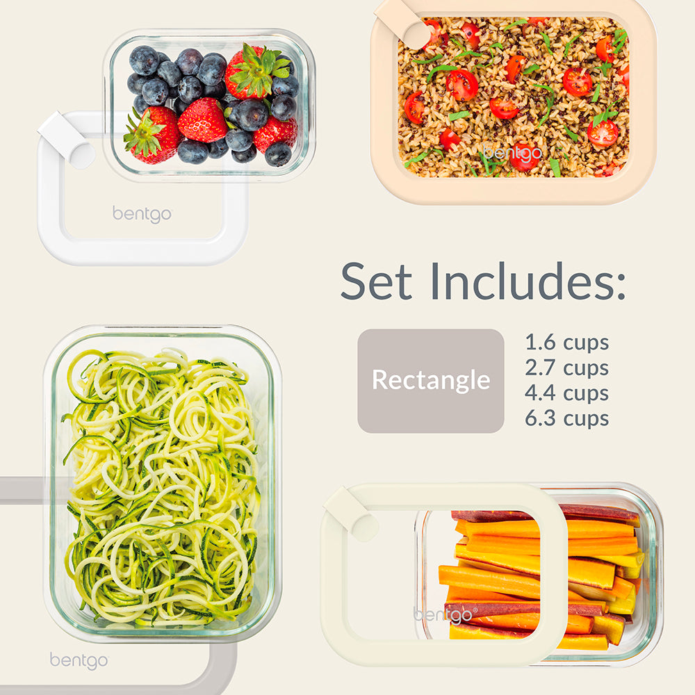 Bentgo Signature Glass Food Storage Set (8-pcs)  - White Stone | Dimensions + What’s In The Box