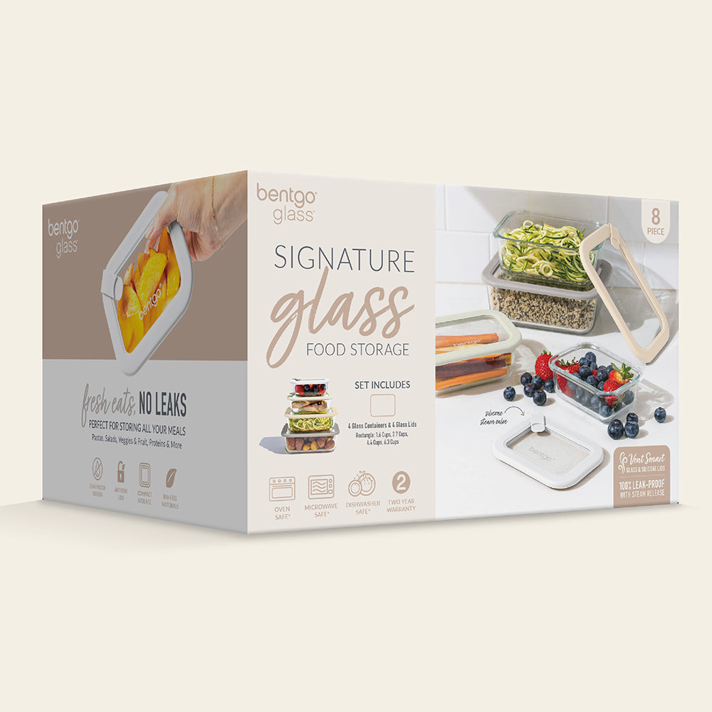 Bentgo Signature Glass Food Storage Set (8-pcs)  - White Stone | Packaging