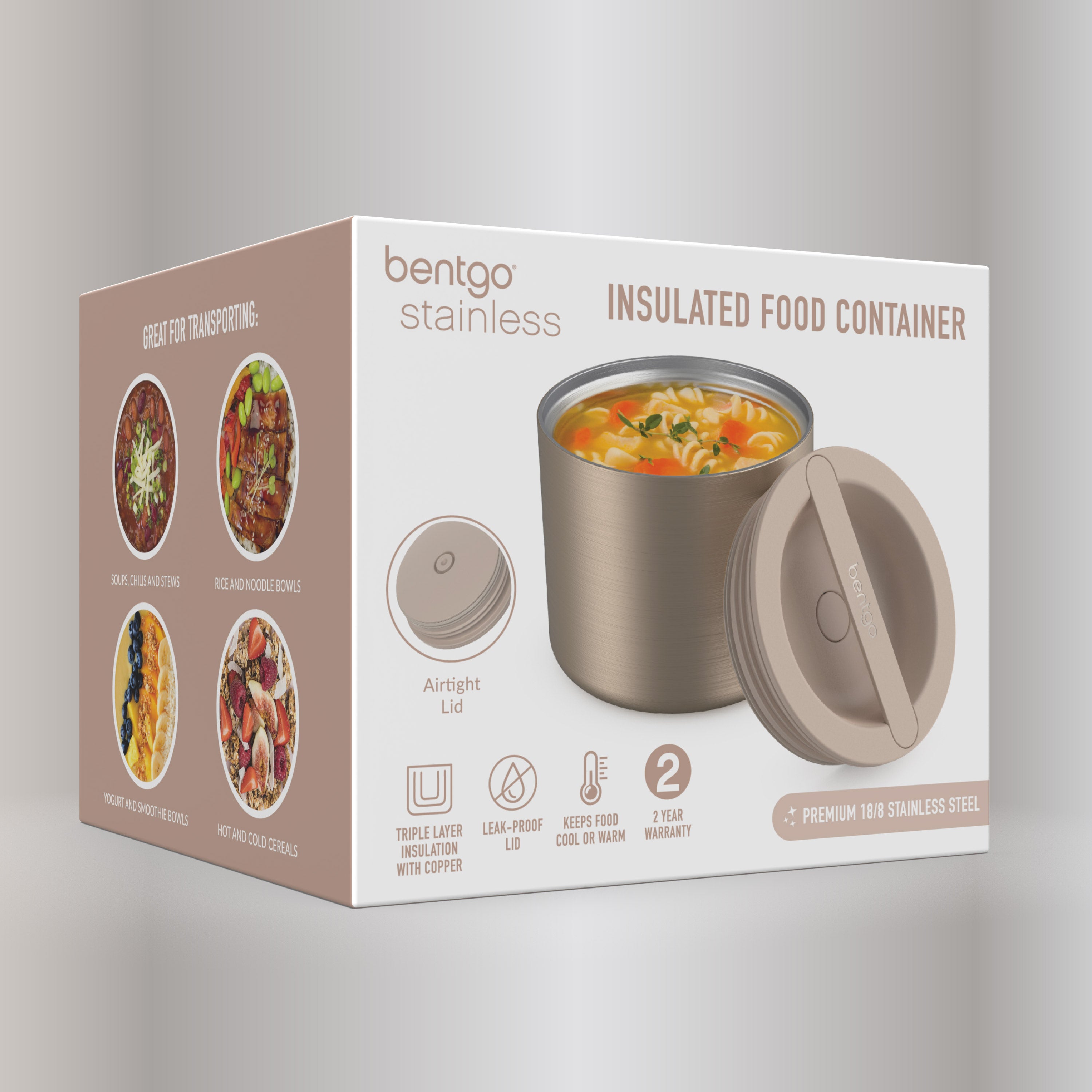 Bentgo® Stainless Steel Insulated Food Container - Gold | Product Packaging

