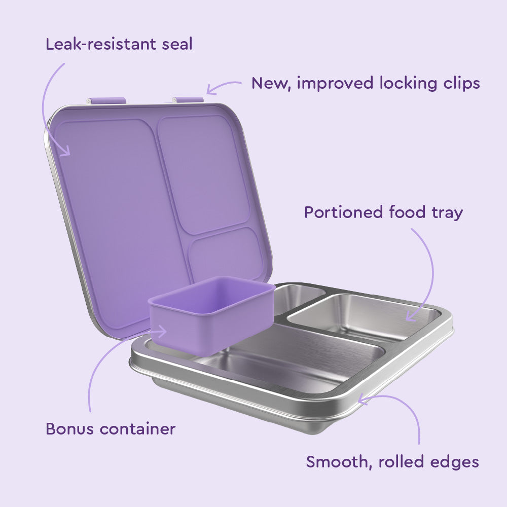 Bentgo® Kids Stainless Steel Lunch Set - Unicorn | Stainless Steel Lunch Box Features Leak-Resistant Seal, Improved Locking Clips, Portioned Food Tray, And Much More