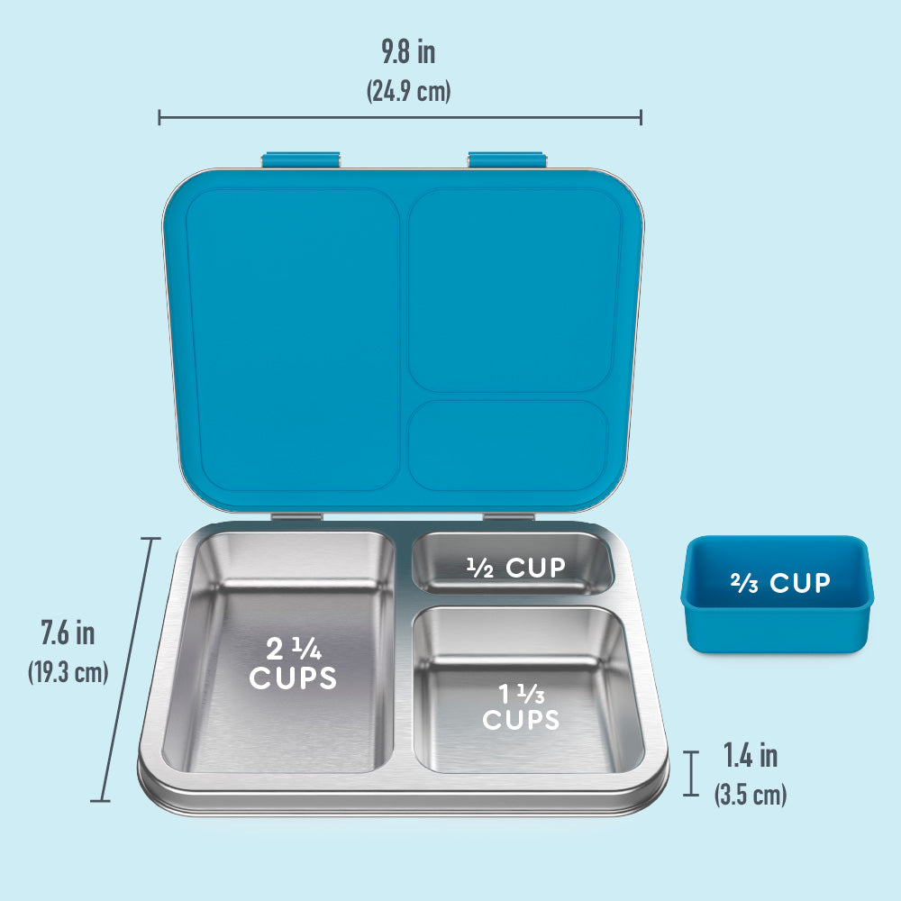 Bentgo® Kids Stainless Steel Lunch Set - Dinosaur | Stainless Steel Lunch Box Dimensions