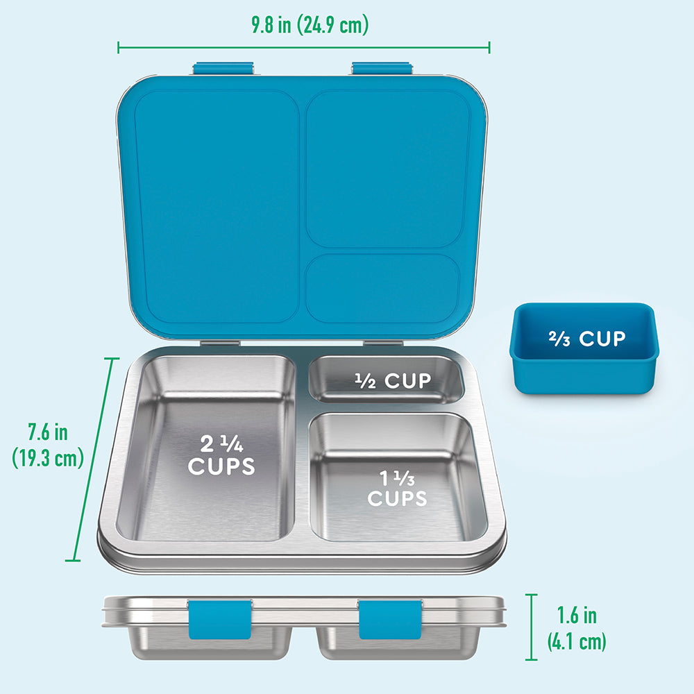 Bentgo® Kids Stainless Steel Prints Lunch Box  - Dinosaur | What’s In The Box + Dimensions