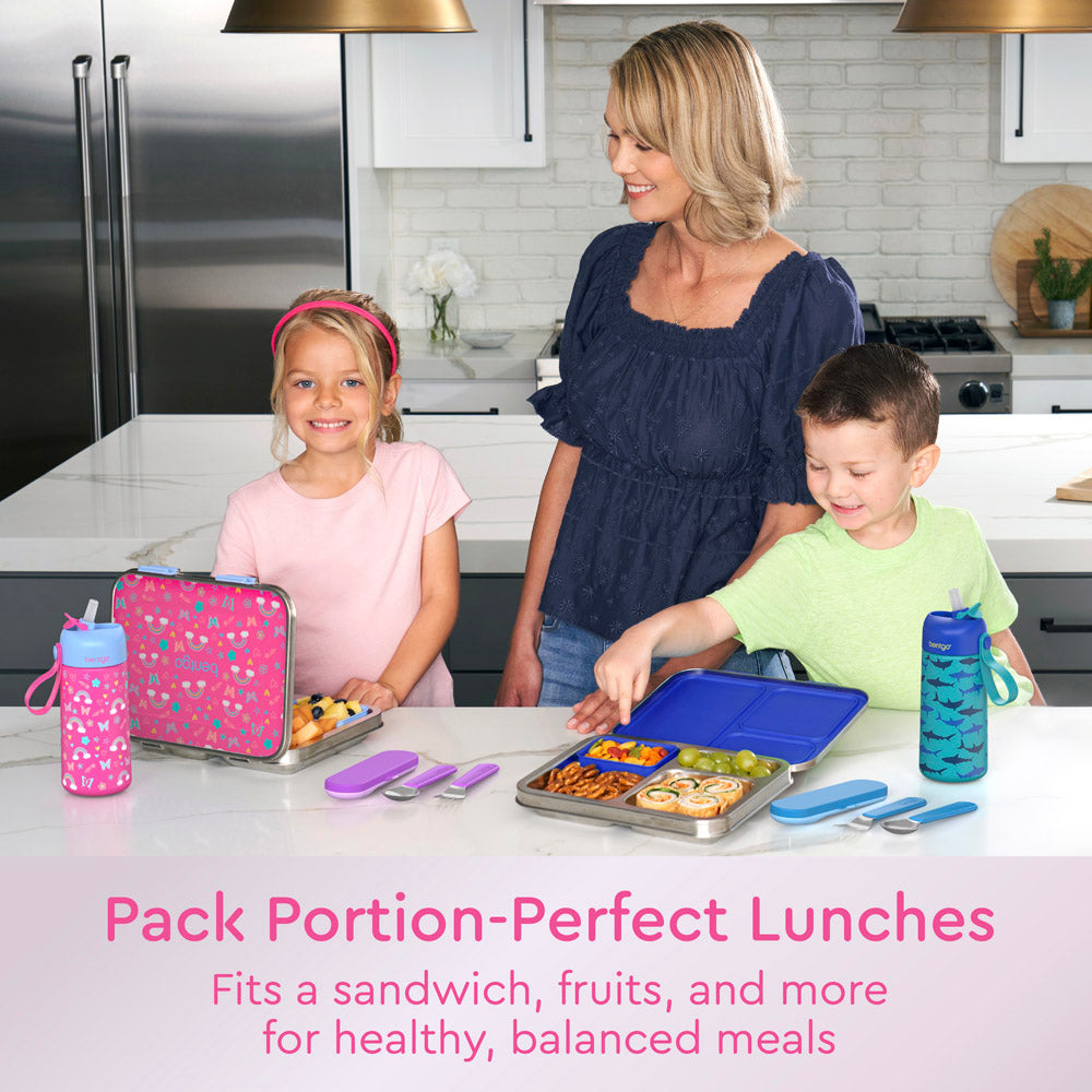 Bentgo® Kids Stainless Steel Prints Lunch Box  - Rainbows and Butterflies | Pack Portion-Perfect Lunches - Fits A Sandwich, Fruits, And More For Healthy, Balanced Meals