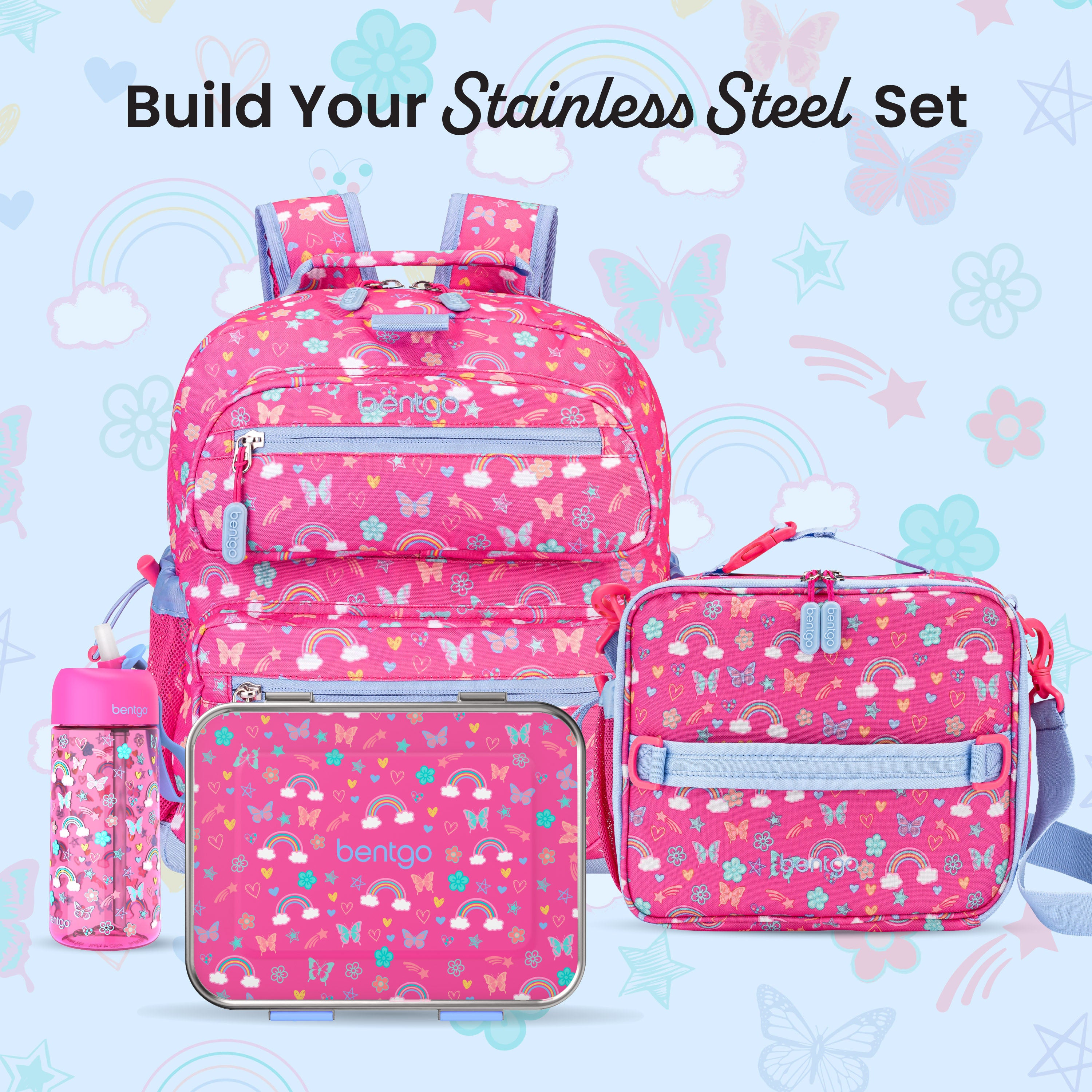 Bentgo® Kids Stainless Steel Prints Lunch Box  - Rainbows and Butterflies | Build Your Stainless Steel Set