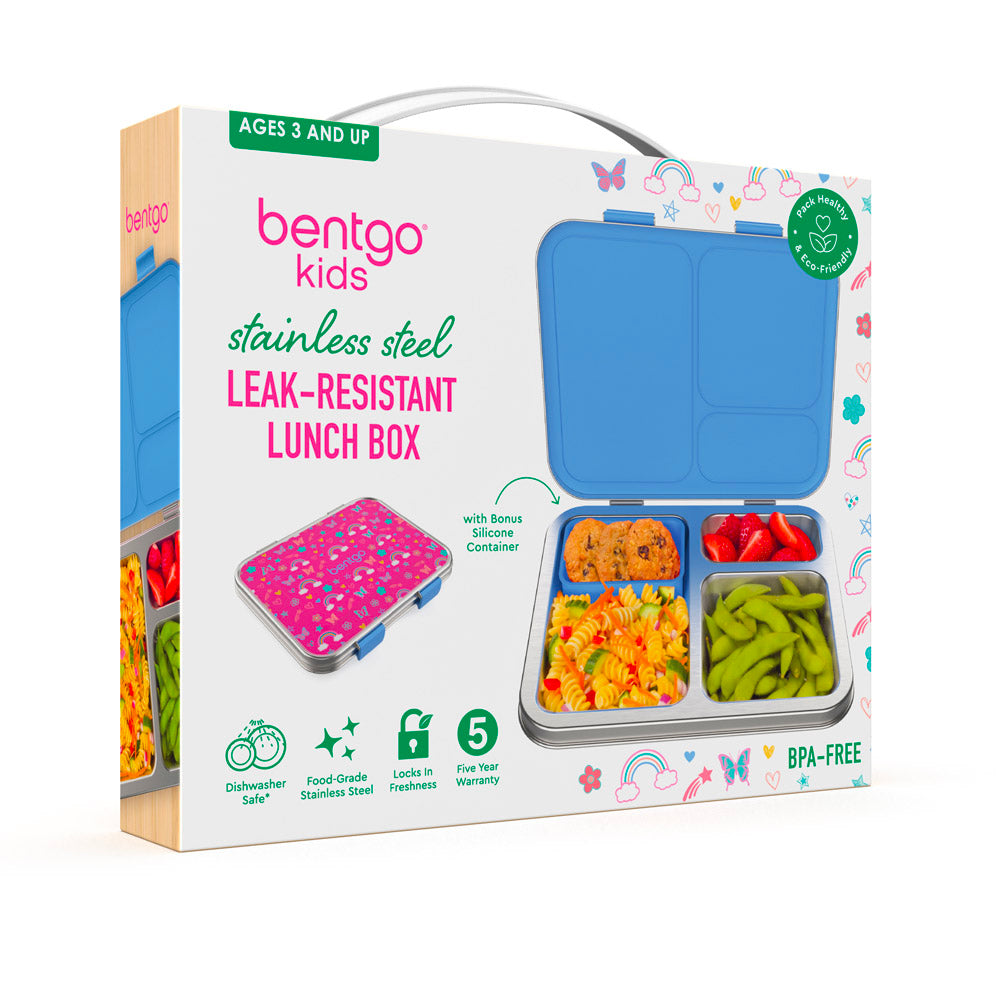 Bentgo® Kids Stainless Steel Prints Lunch Box | Rainbows and Butterflies