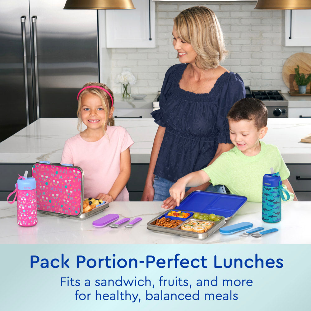 Bentgo® Kids Stainless Steel Prints Lunch Box  - Sharks | Pack Portion-Perfect Lunches - Fits A Sandwich, Fruits, And More For Healthy, Balanced Meals