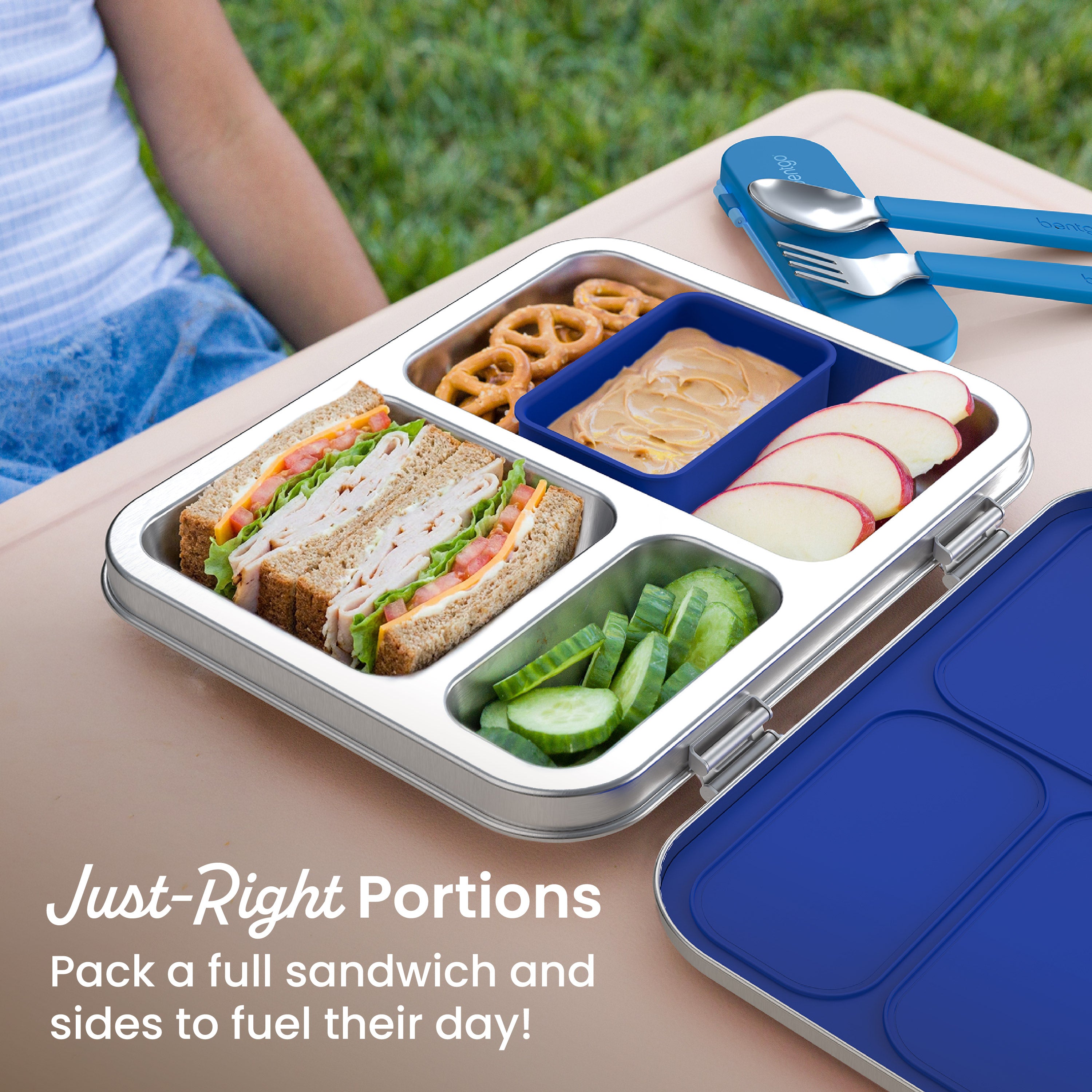 Bentgo® Kids Stainless Steel Prints Lunch Box  - Sharks | Just-Right Portions - Pack A Full Sandwich And Sides To Fuel Their Day