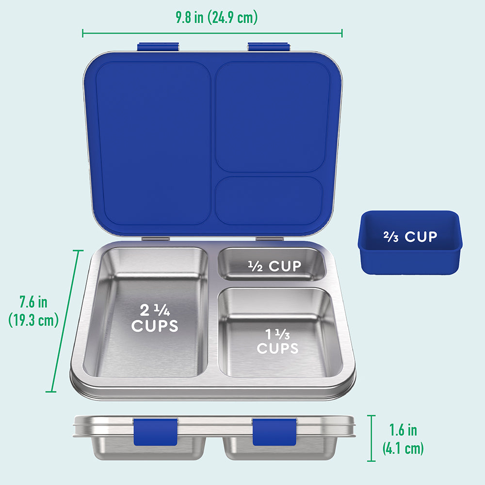 Bentgo® Kids Stainless Steel Prints Lunch Box  - Sharks | What’s In The Box + Dimensions