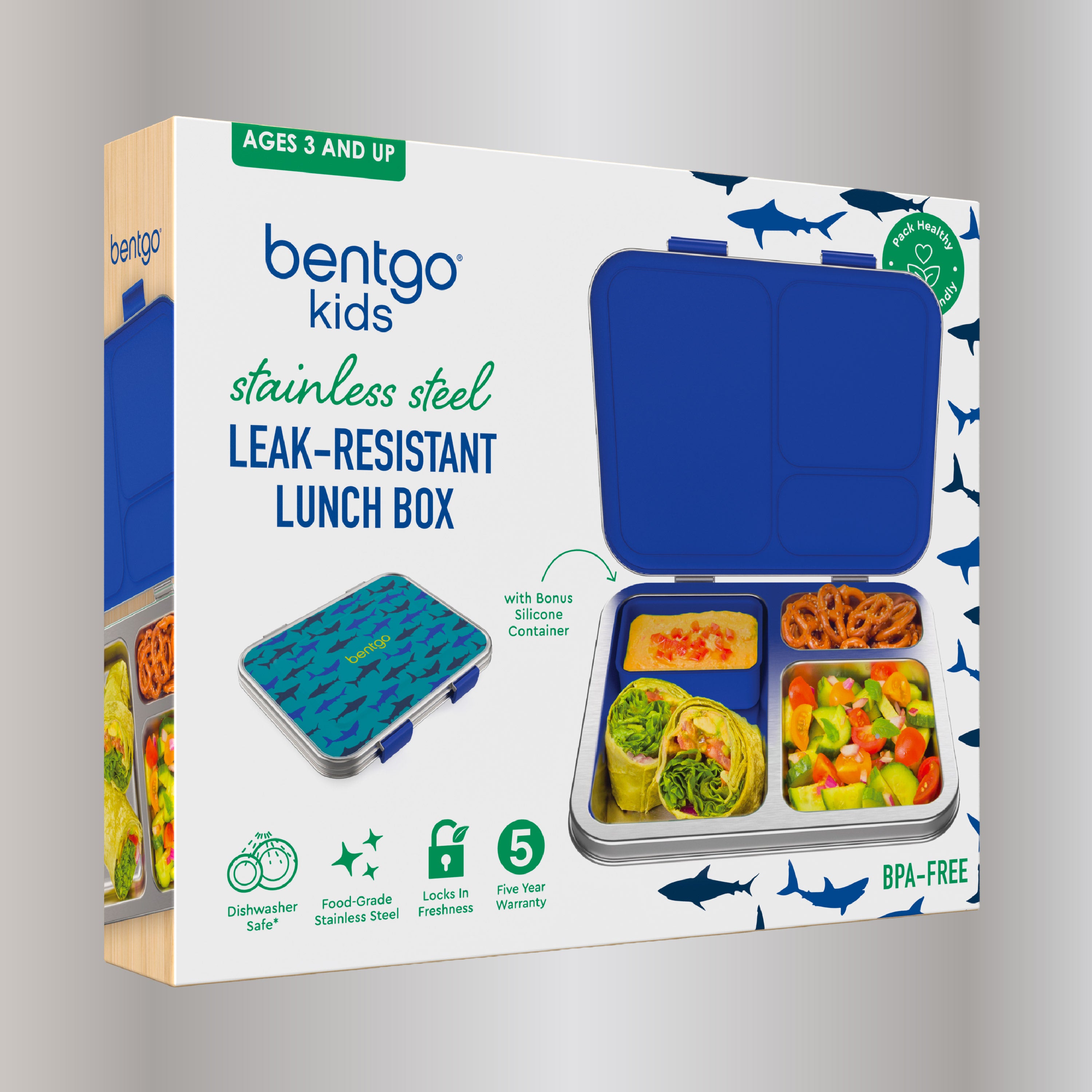 Bentgo® Kids Stainless Steel Prints Lunch Box  - Sharks | Packaging