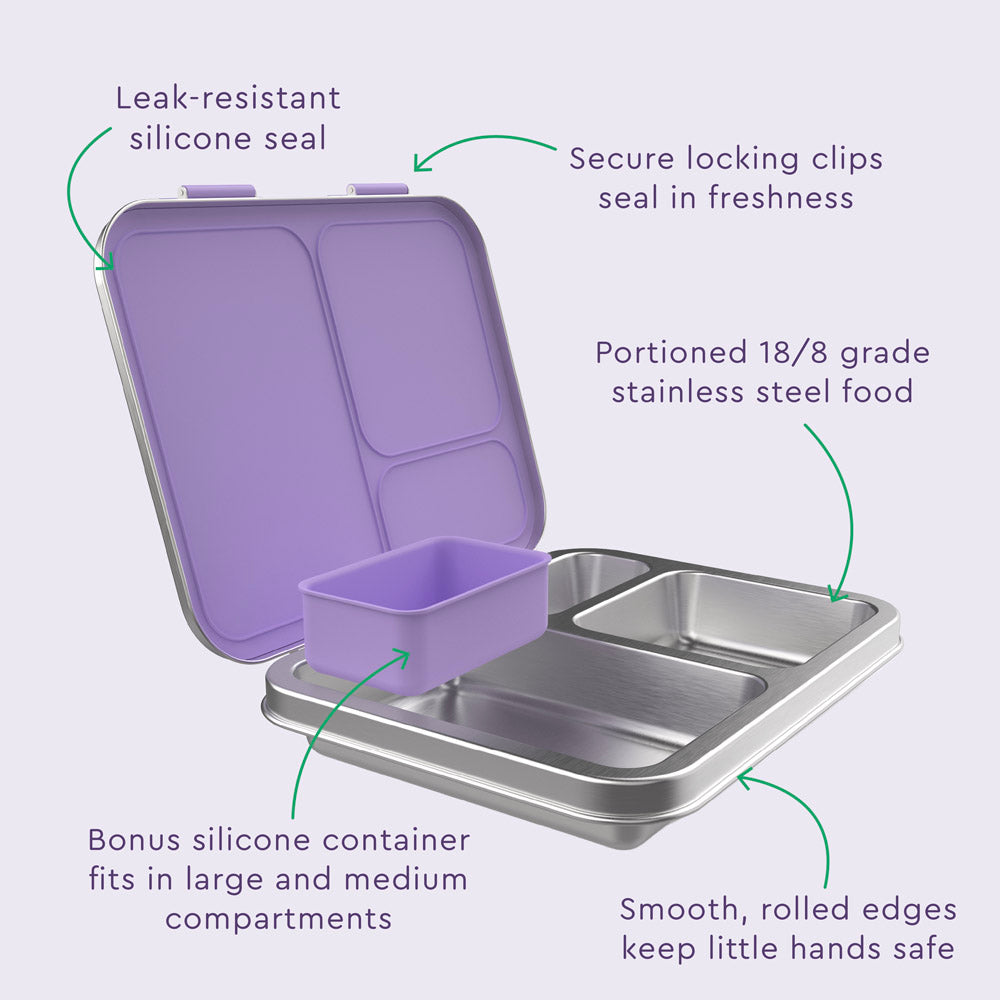 Bentgo® Kids Stainless Steel Prints Lunch Box  - Unicorn | Leak-Resistant Silicone Seal, Secure Locking Clips Seal In Freshness, Portioned 18/8 Grade Stainless Steel Food, Bonus Silicone Container Fits In Large And Medium Compartments, And Smooth, Rolled Edges Keep Little Hands Safe