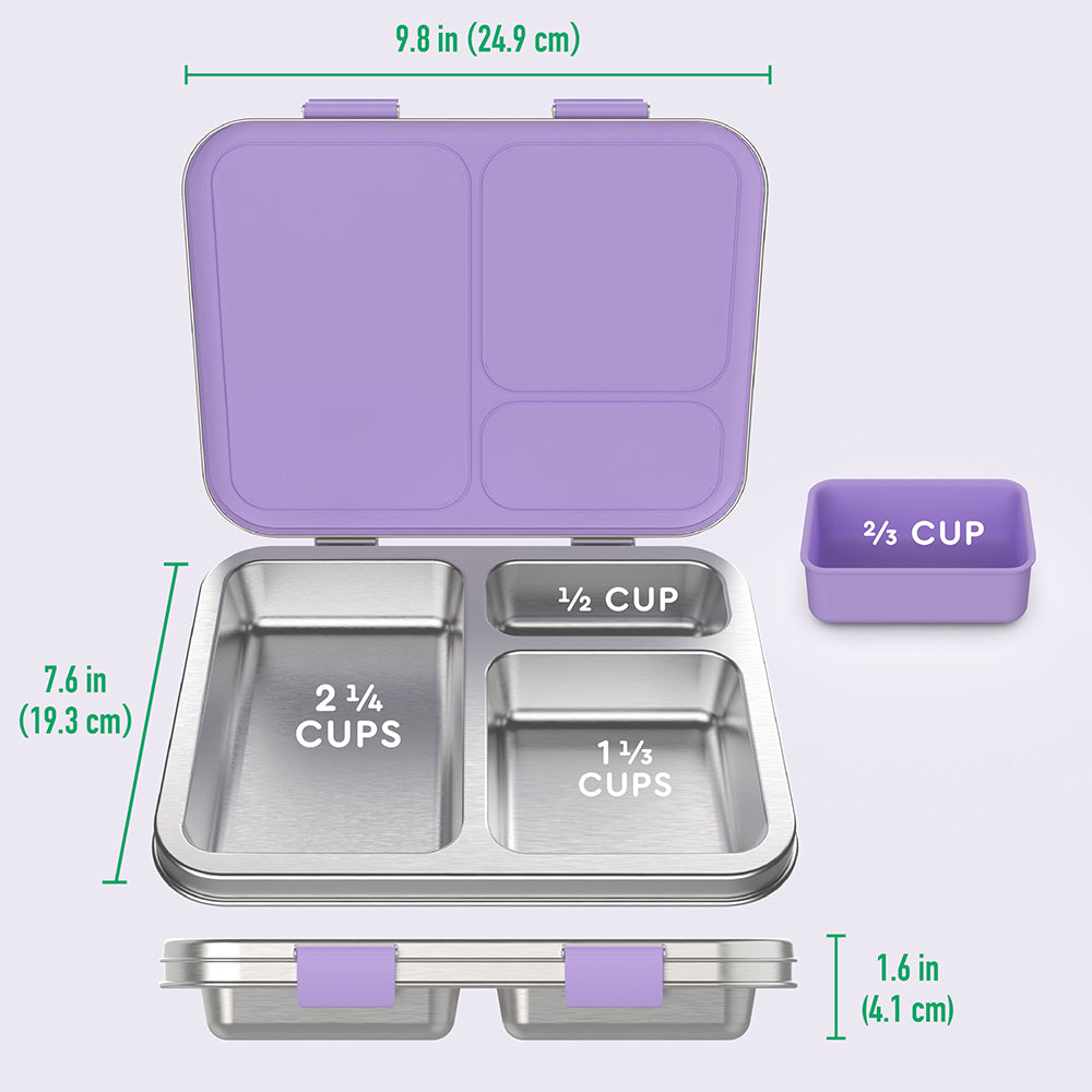 Bentgo® Kids Stainless Steel Prints Lunch Box  - Unicorn | What’s In The Box + Dimensions