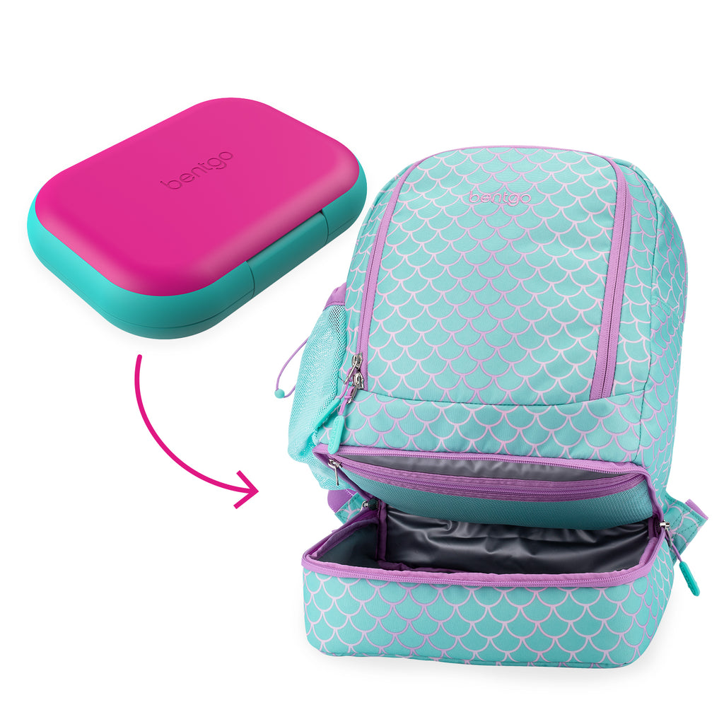 Bentgo 2-In-1 Backpack & Lunch Bag and Kids Chill Lunch Box / Mermaid Scales / Fuchsia