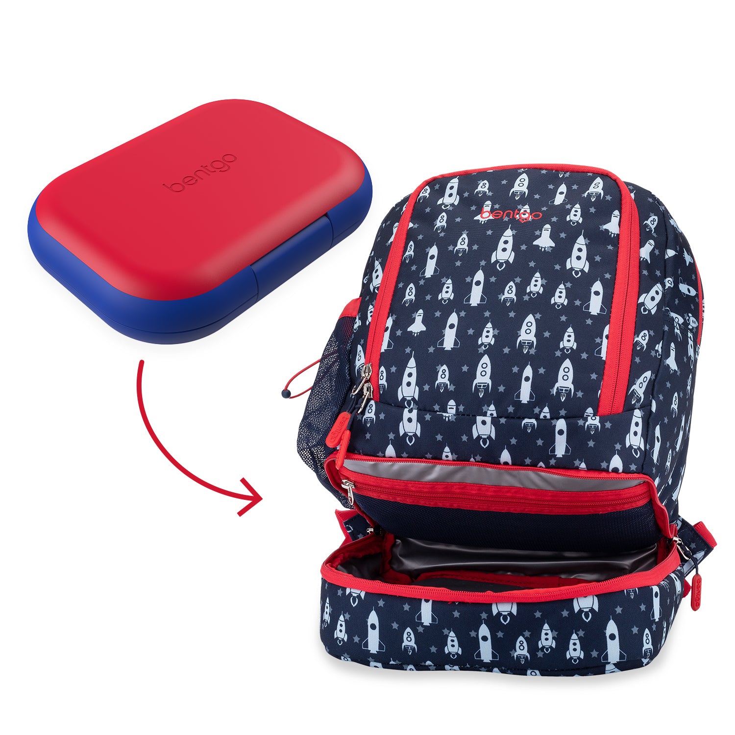 Bentgo Kids Durable & Leak Proof Rocket Children's Lunch Box - Red