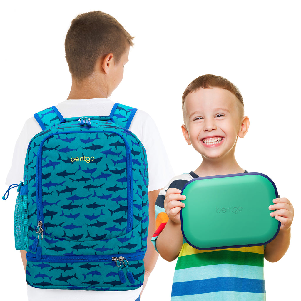 Bentgo 2-In-1 Backpack & Lunch Bag and Kids Chill Lunch Box - Sharks/Green