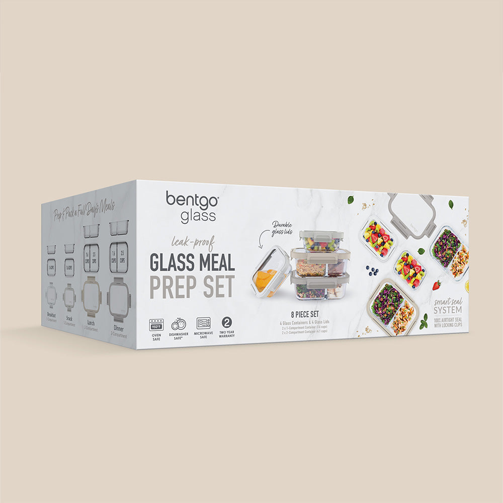 Bentgo® Glass Leak-Proof Meal Prep Set | White Stone