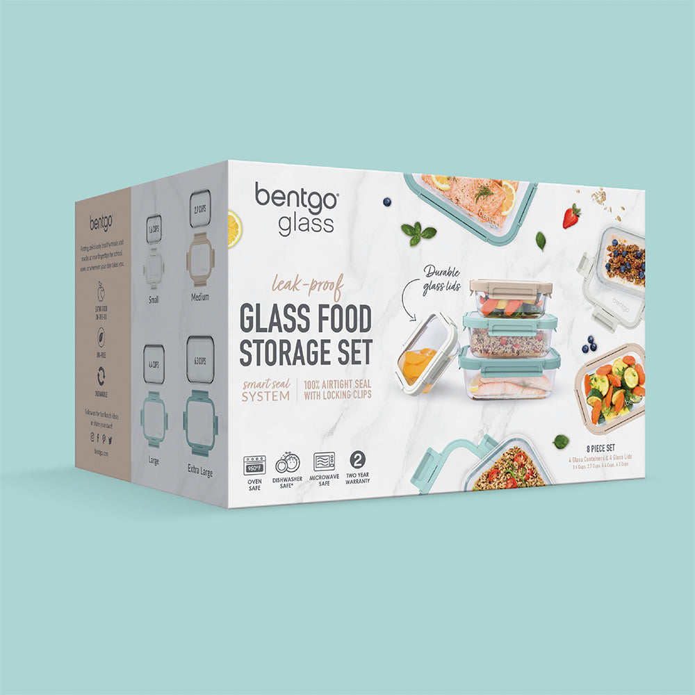 Bentgo® Glass Leak-Proof Meal Prep Set - 8-Piece Lunch & Snack 1 &  2-Compartment Glass Food Containers with Glass Lids - Reusable, BPA-Free