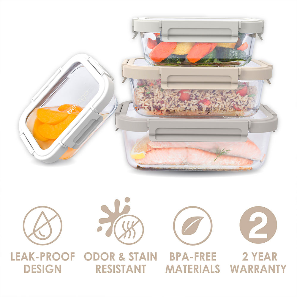 Bentgo Glass Leak-Proof Food Storage Set | White Stone