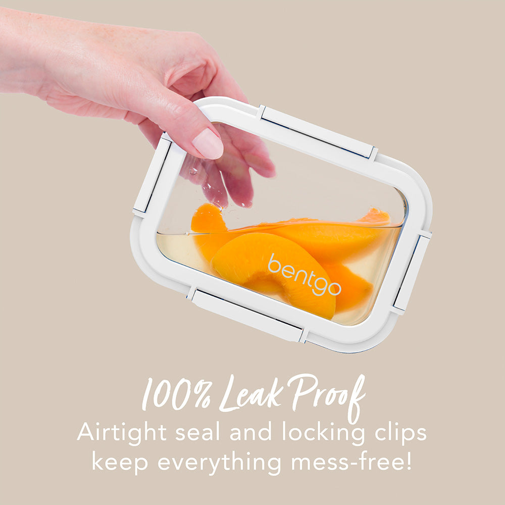 Bentgo Glass Leak-Proof Food Storage Set | White Stone