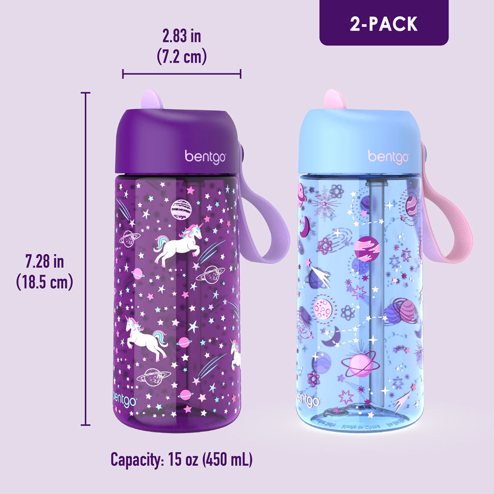 Bentgo® Kids Water Bottle 2-Pack | Unicorn/Lavender Galaxy