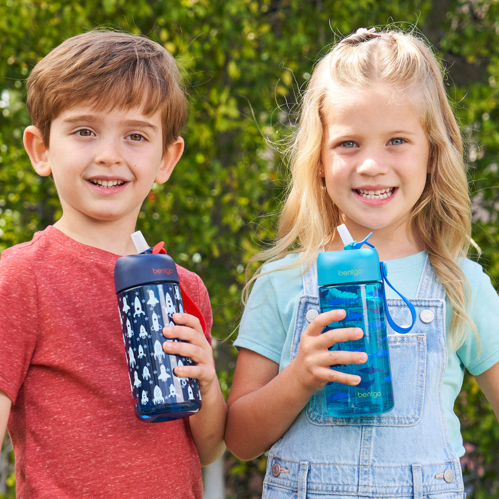 Bentgo Kids Water Bottle 2-Pack - New, Improved 2023 Leak-Proof BPA-Free 15 oz Cups for Toddlers & Children Flip-Up Safe-Sip St