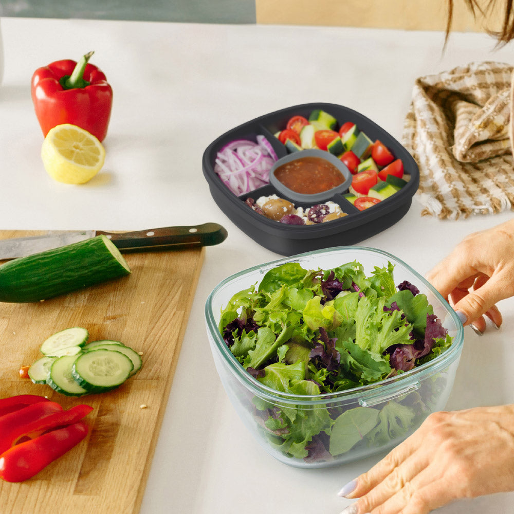 Bentgo® Glass Salad Container | Leak Proof Salad Container - Dark Gray
