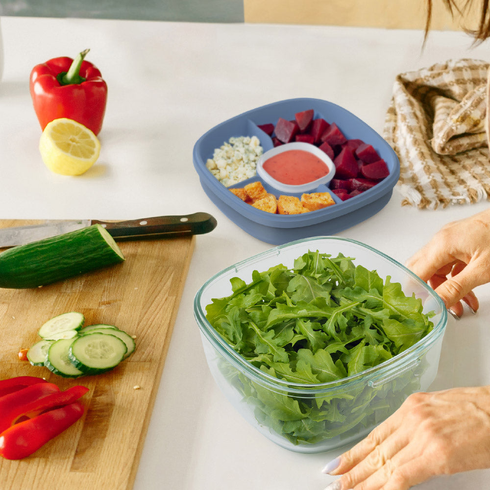 Bentgo® Glass Salad Container | Leak Proof Salad Container - Light Blue
