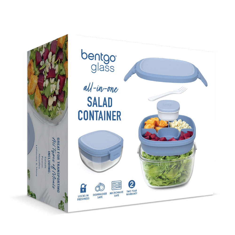 Bentgo® Glass Salad Container | Leak Proof Salad Container - Light Blue