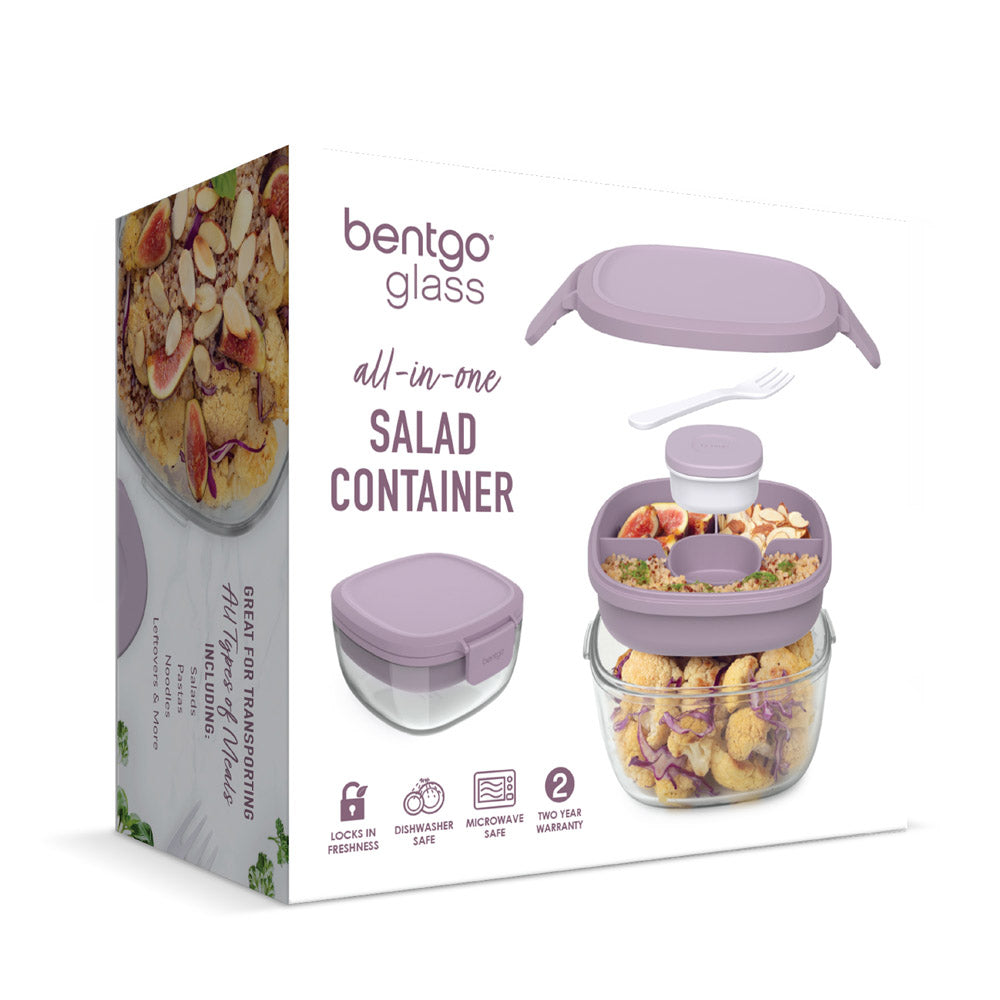 Bentgo Glass Lunch Box Set Lavender Fork Dishwasher Safe Salad Food Storage  New