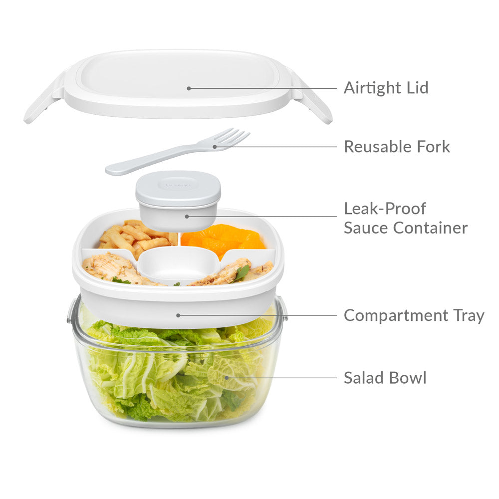Leak-proof Box Salad Container - 3 Compartments, Dressing