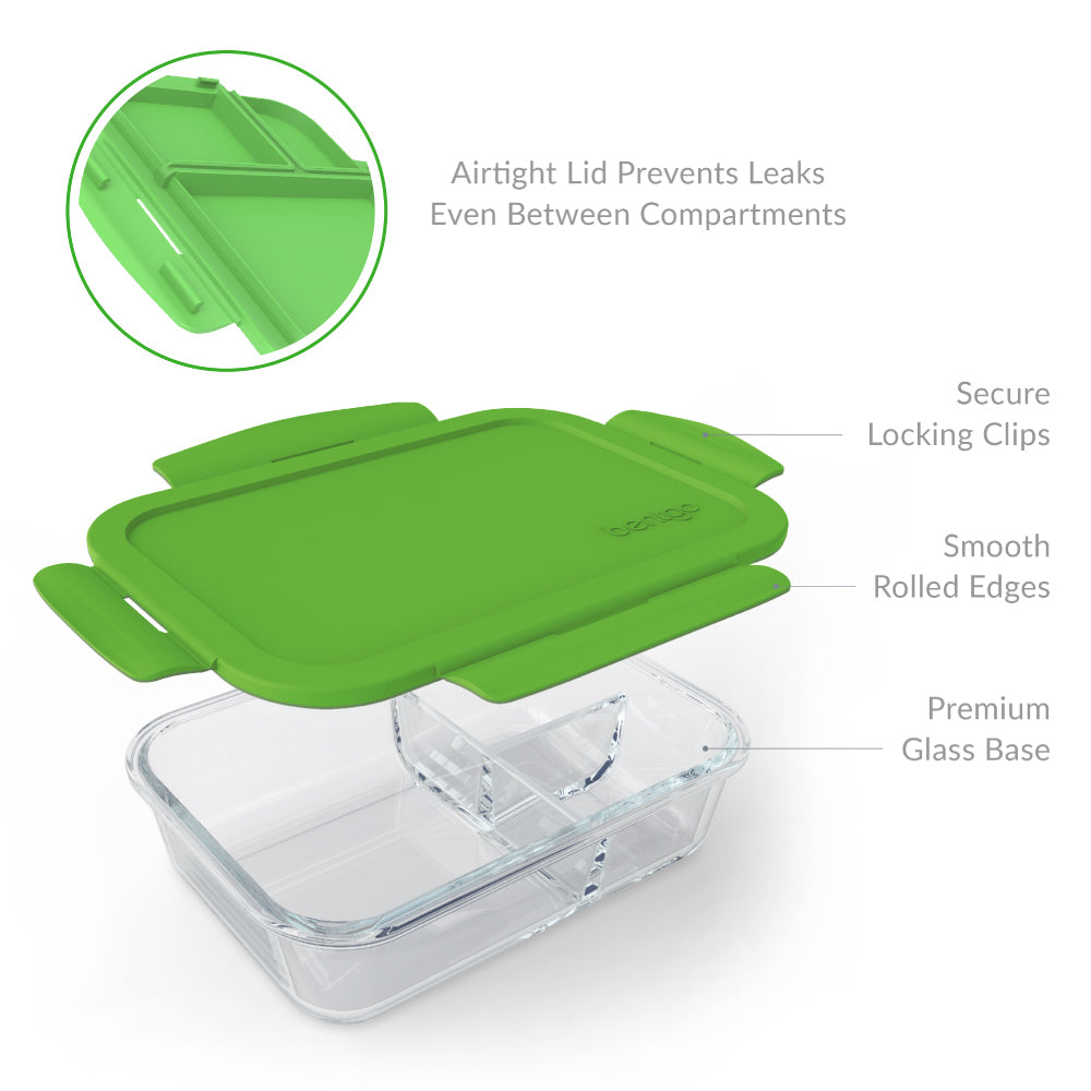 3-Pack] Glass Meal Prep Containers 3 Compartment - Glass Food
