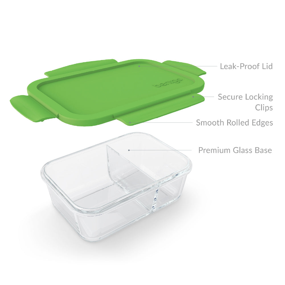 Bentgo Glass (Green) – Leak-Proof, 3-Compartment Oven-Safe Glass Lunch  Container | Ideal for Portion-Control, Food Storage & Healthy On-the-Go  Meals –