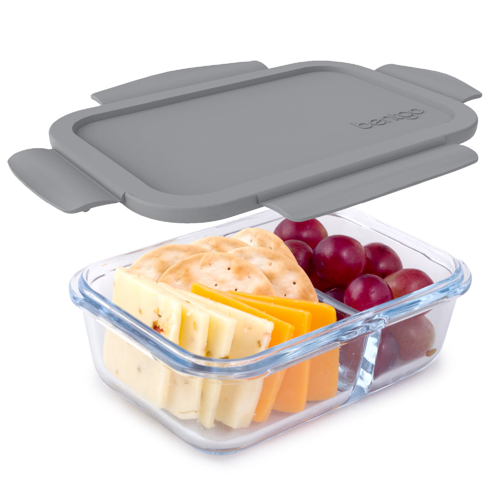 Biandeco Glass Food Storage Container 2 Compartments with Lid, Glass Lunch  Containers, Glass Food Prep Containers with Lids Lunch Box Snack Container  for Oven, 26.54 oz (White Lid)